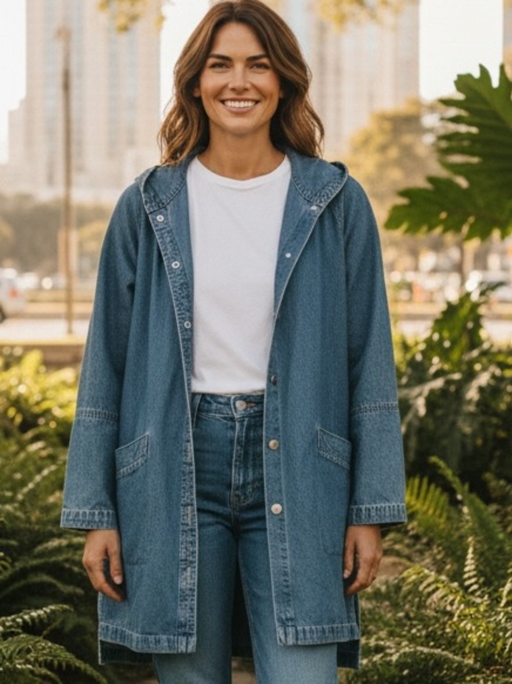 Denim & Co Denim Oversized Long Hooded Med P2P: 21 1/2